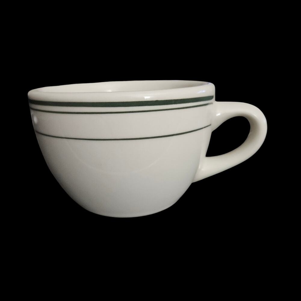 Tuxton Green Stripe Coffee Cups Set of 4 Restaurant Ware White Mug